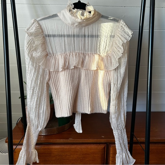 Cream Zara Ruffle Knit Top - Picture 4 of 4
